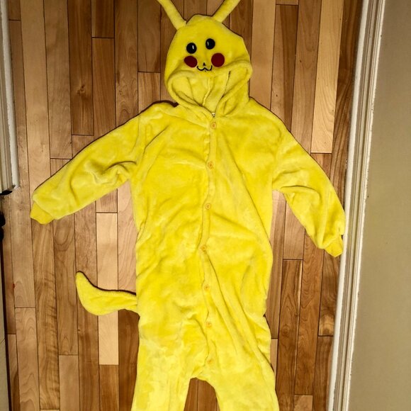 Pikachu Kids Costume Pajama Jumpsuit -Tween 10-12 Plush Hooded Cosplay Halloween - Picture 2 of 5